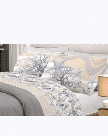 Set Lenzuola Letto in Cotone Made in Italy - Completo Letto Fantasia Marina Beige